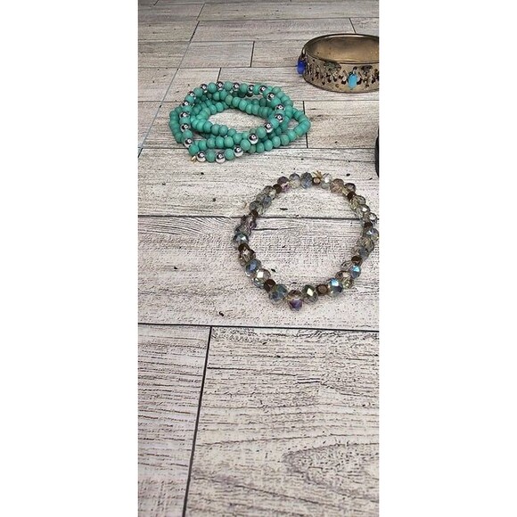Lot of 12 Turquoise Teal Aqua Silver Tone Multiple Style Bracelets - Picture 2 of 6
